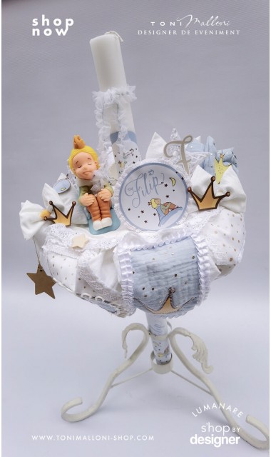 Lumanare botez Le Petit Prince cu figurina Micul Print lucrata manual 5